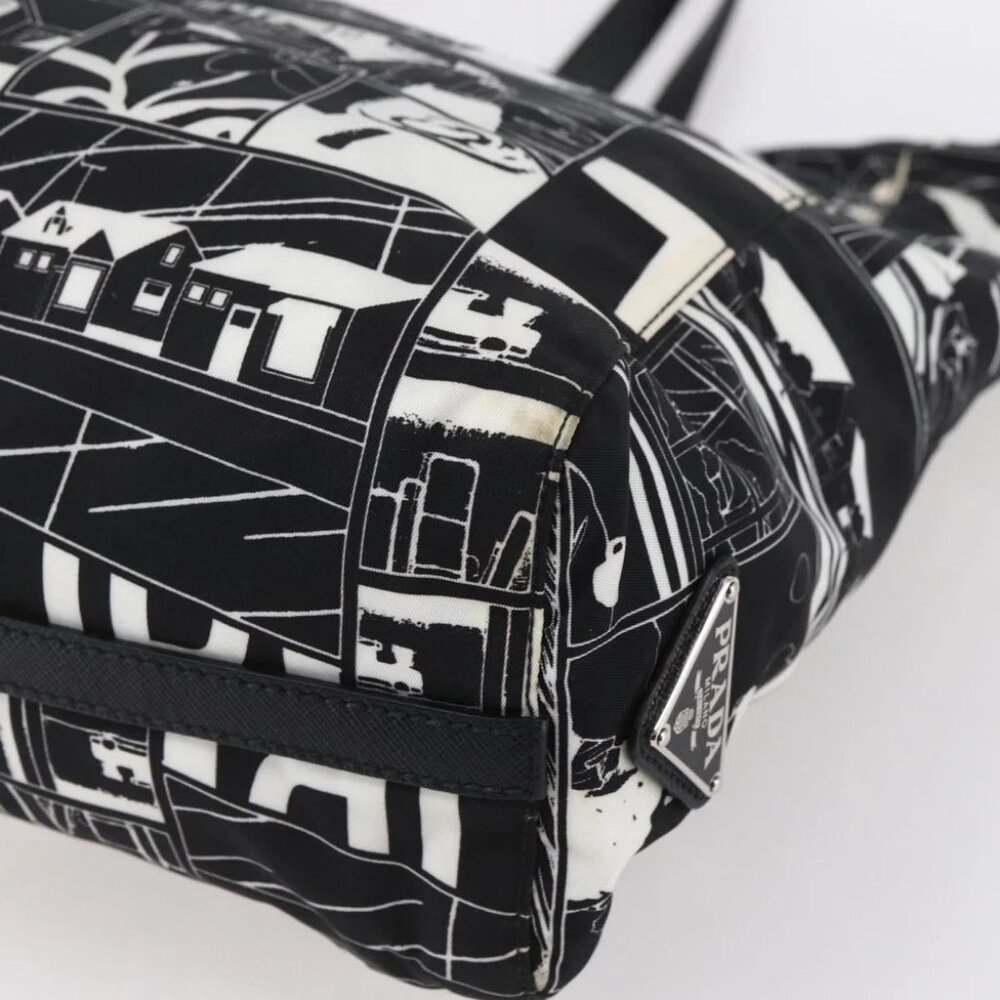 PRADA Tote Bag Nylon White Black Silver Auth - Picture 10 of 16